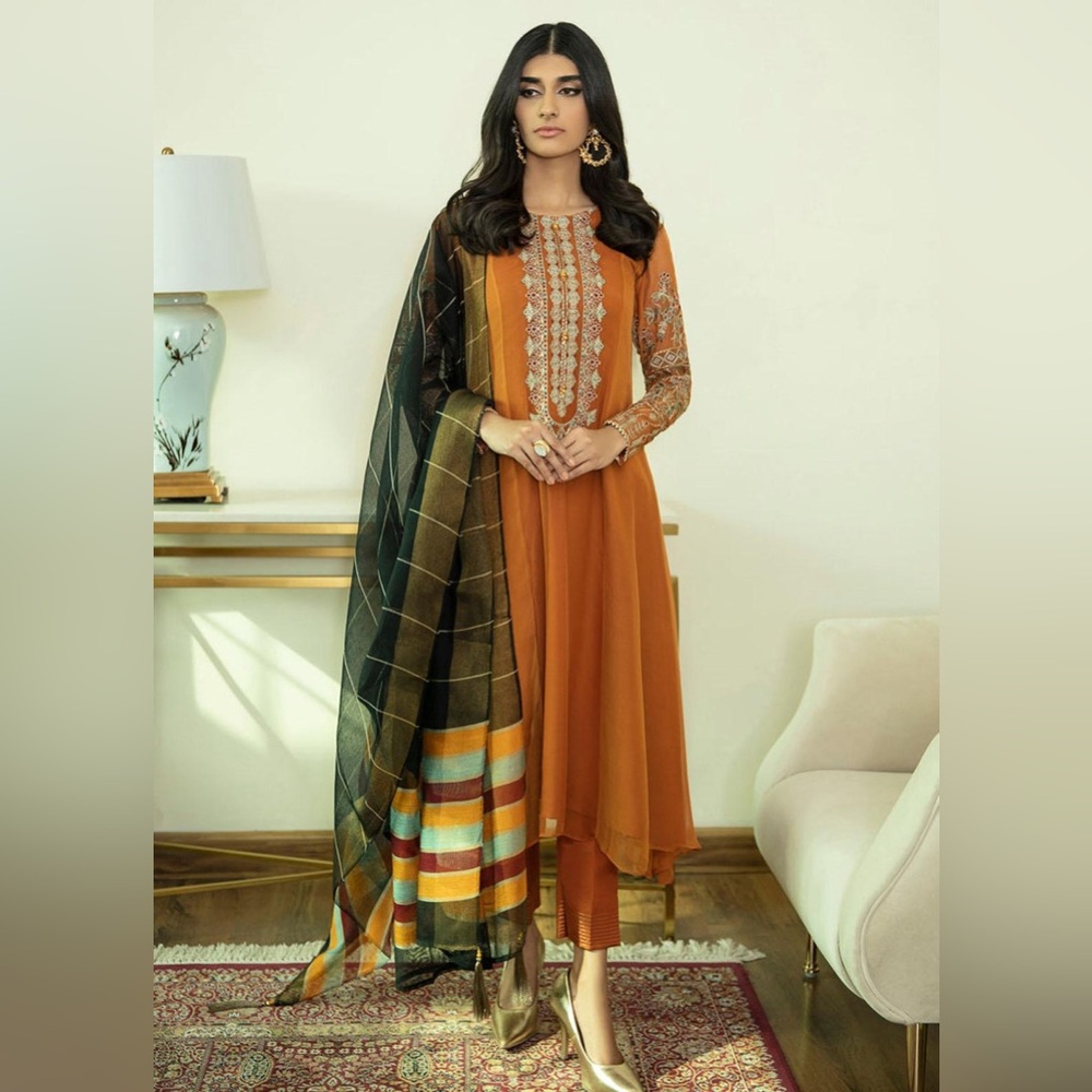 Xenia Forms Chiffon Copper shalwar kameez